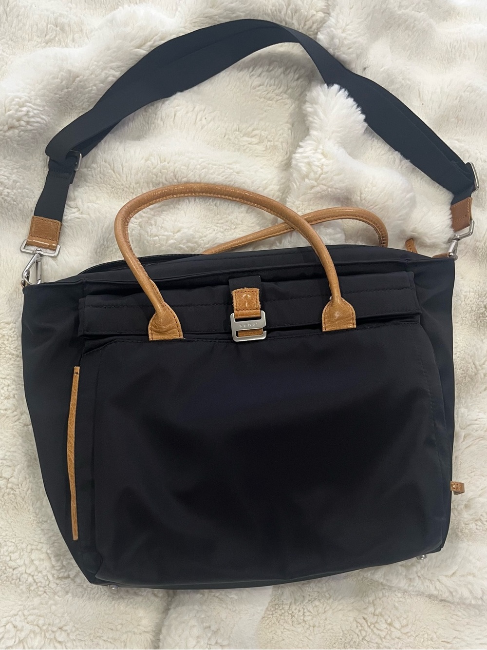 Unisex Senz Black and Tan Travel Tote Bag with Shoulder Strap
